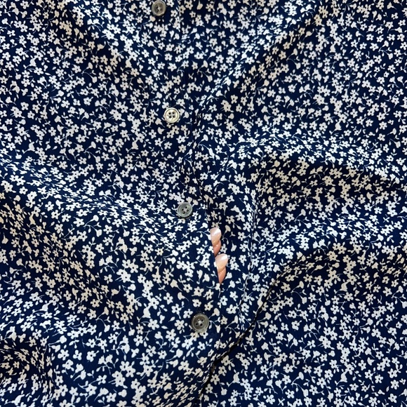 J Crew Factory V-Neck Puff Sleeve Blouse in Antique Navy - Picture 5 of 8